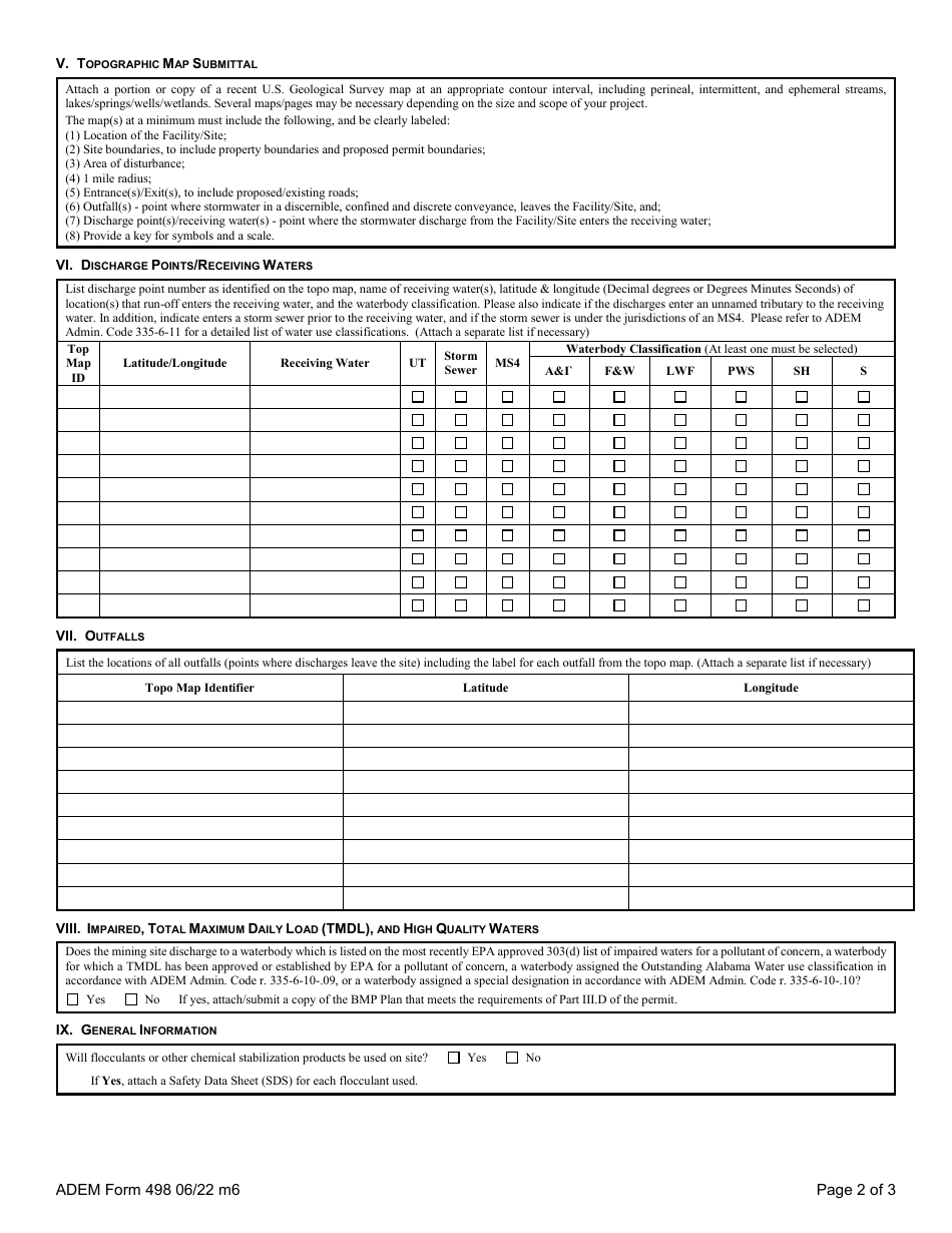 ADEM Form 498 Notice of Intent - Npdes General Permit Number Alg890000 - Alabama, Page 38