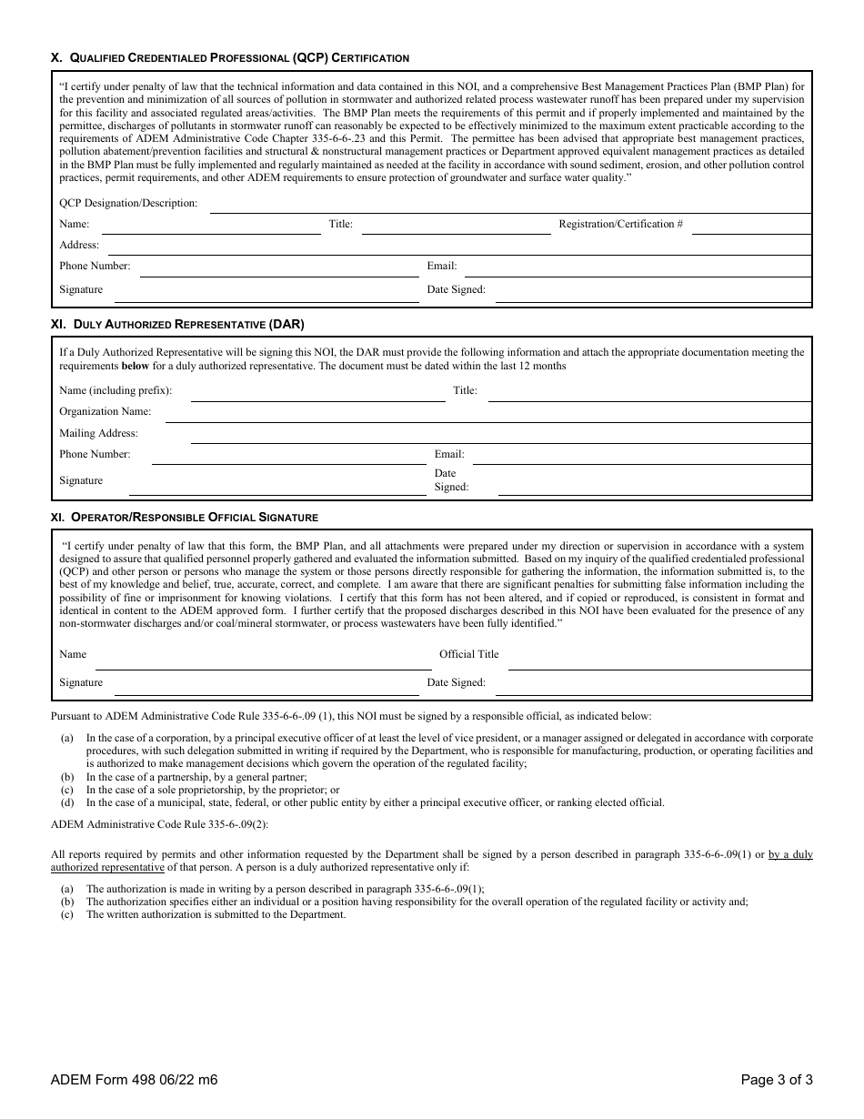 ADEM Form 498 Notice of Intent - Npdes General Permit Number Alg890000 - Alabama, Page 39