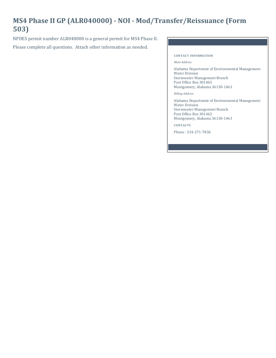 ADEM Form 503 Notice of Intent - Npdes General Permit Number Alr040000 (Ms4 Phase II) - Alabama, Page 13