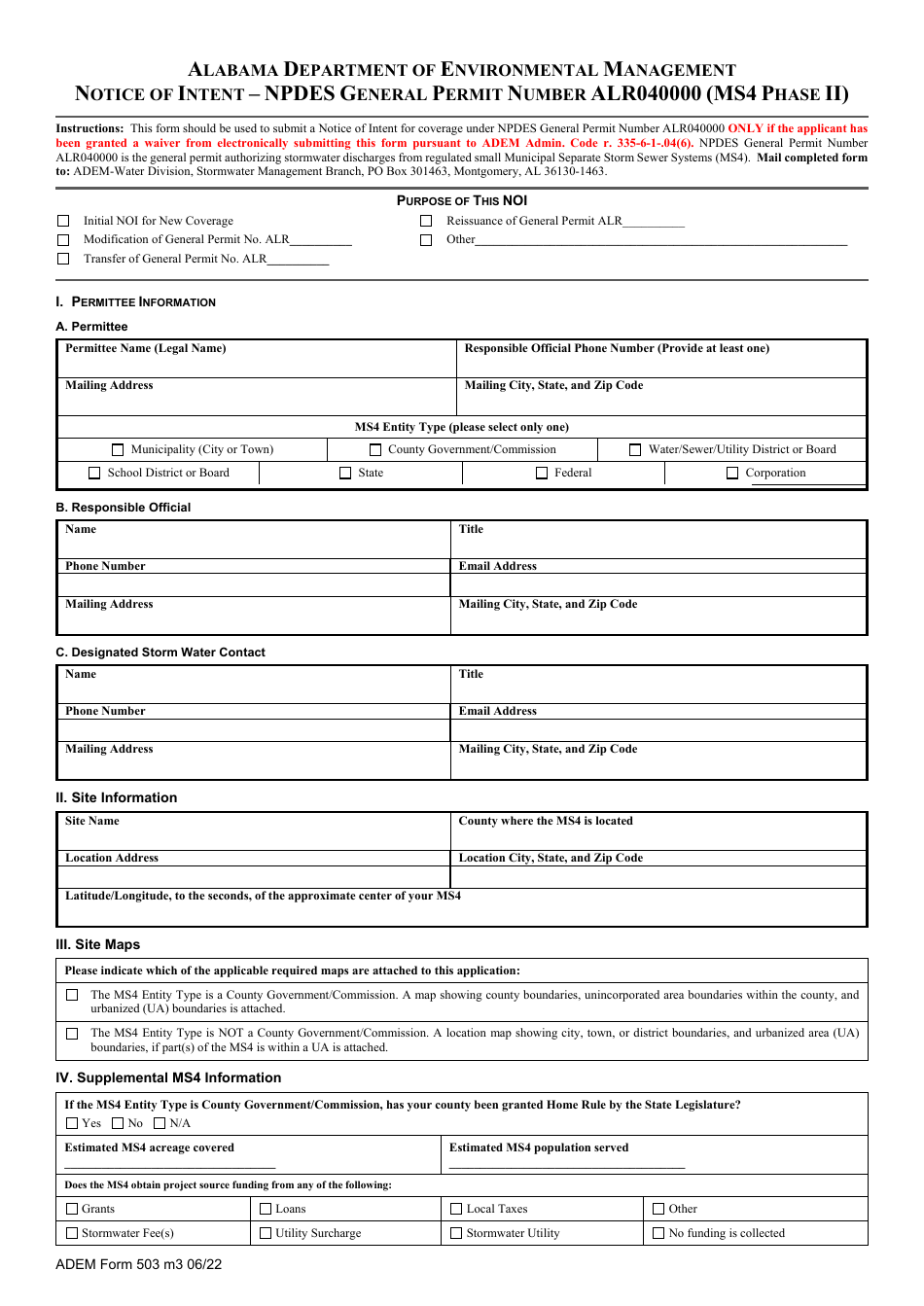 ADEM Form 503 Notice of Intent - Npdes General Permit Number Alr040000 (Ms4 Phase II) - Alabama, Page 25
