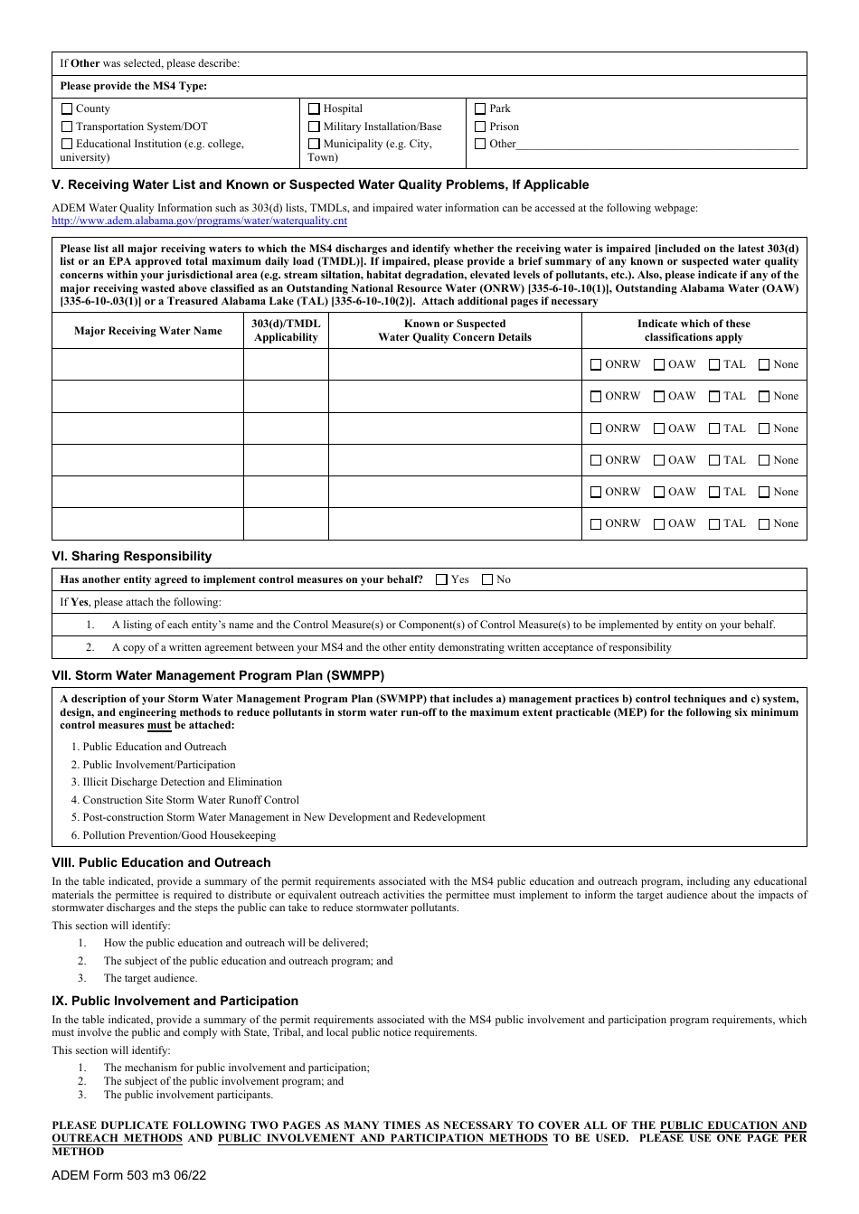 ADEM Form 503 Notice of Intent - Npdes General Permit Number Alr040000 (Ms4 Phase II) - Alabama, Page 26