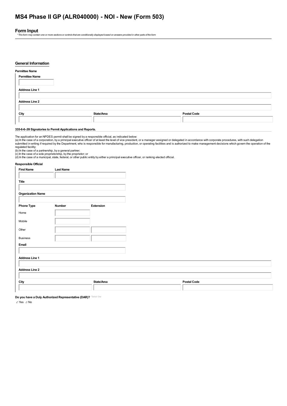 ADEM Form 503 Notice of Intent - Npdes General Permit Number Alr040000 (Ms4 Phase II) - Alabama, Page 3