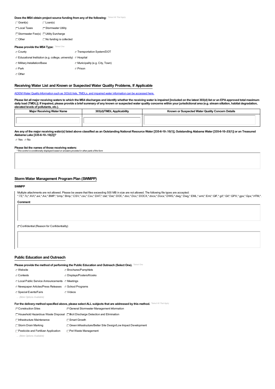 ADEM Form 503 Notice of Intent - Npdes General Permit Number Alr040000 (Ms4 Phase II) - Alabama, Page 7