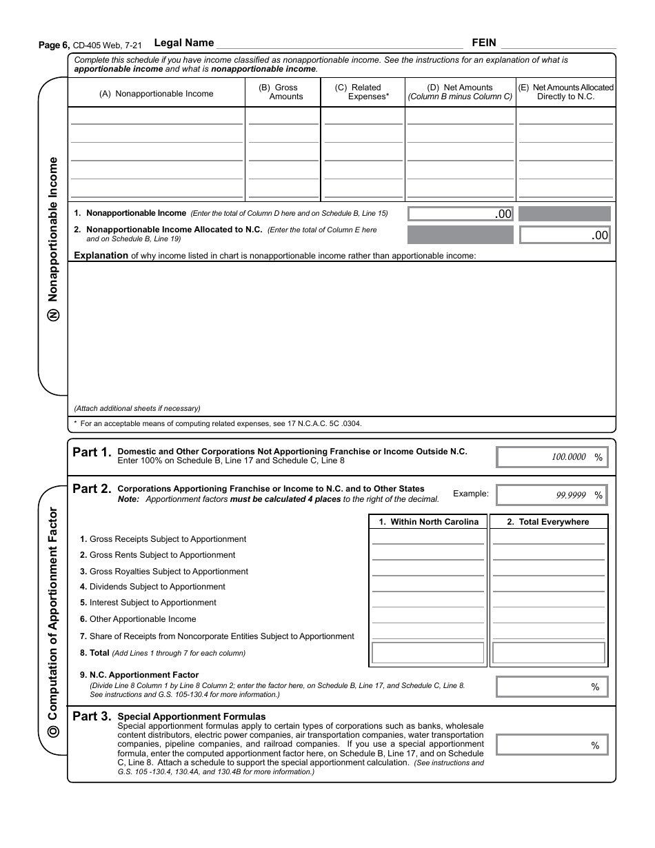 Form CD-405 C-Corporation Tax Return - North Carolina, Page 7