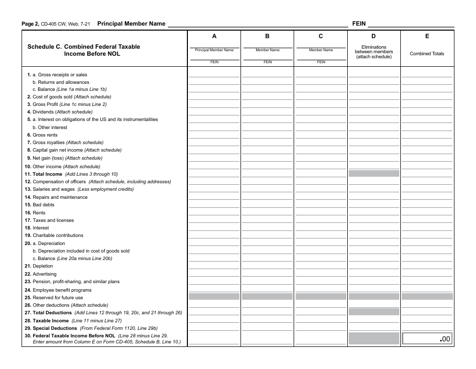 Form Cd-405 Cw Download Printable Pdf Or Fill Online Combined Corporate 