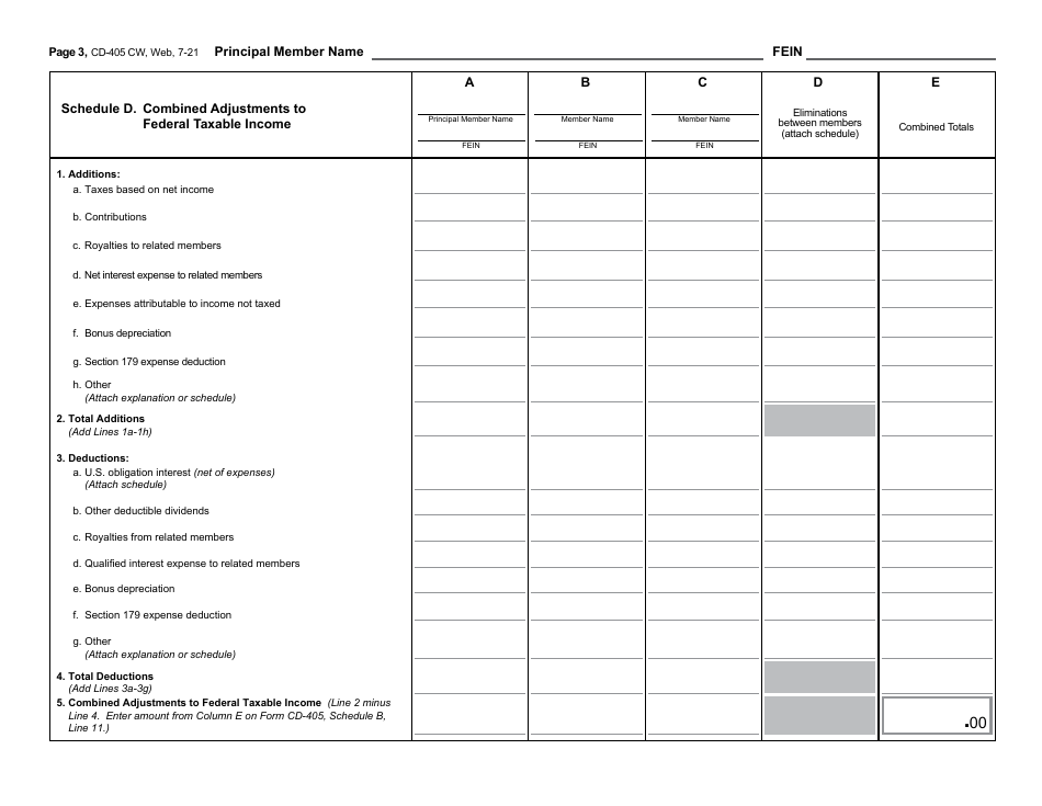 Form CD-405 CW Combined Corporate Income Tax Worksheet - North Carolina, Page 4