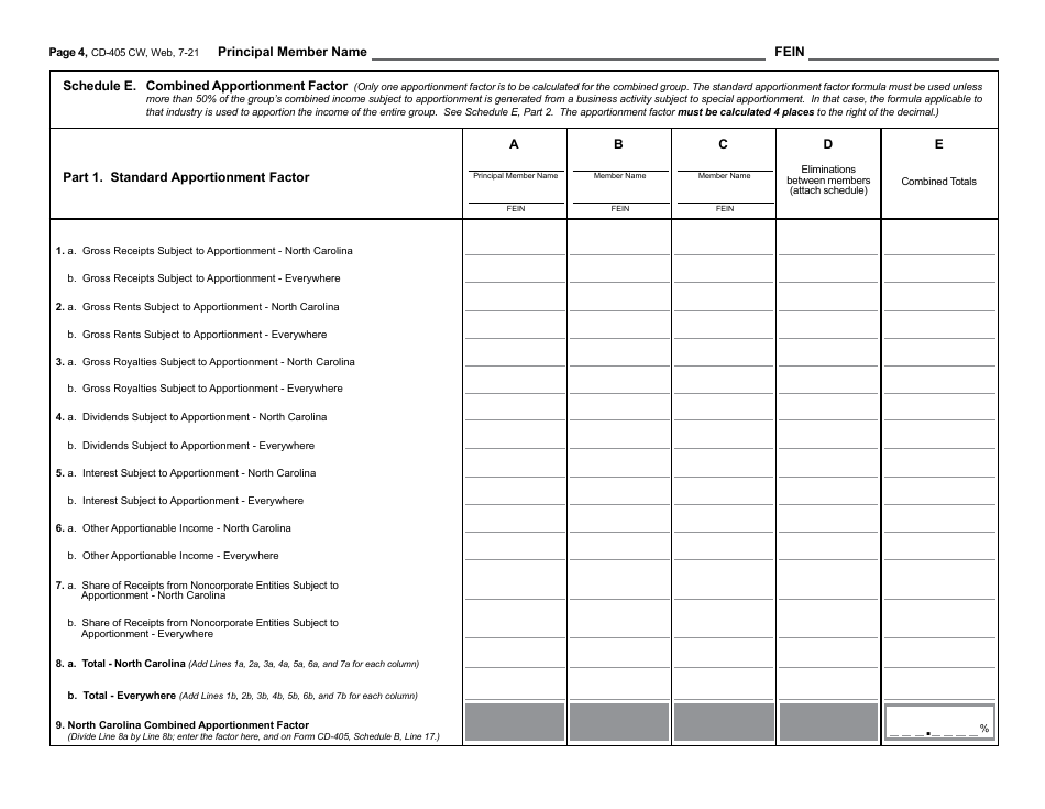 Form CD-405 CW Combined Corporate Income Tax Worksheet - North Carolina, Page 5