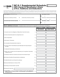 Schedule NC K-1 Owner or Beneficiary&#039;s Share of N.c. Additions and Deductions - North Carolina, Page 2