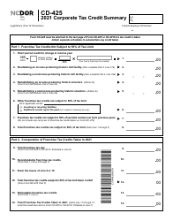 Form CD-425 Corporate Tax Credit Summary - North Carolina, Page 2