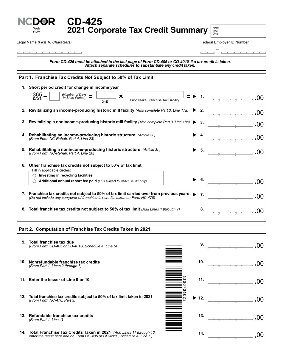 Form CD-425 Download Printable PDF or Fill Online Corporate Tax Credit ...