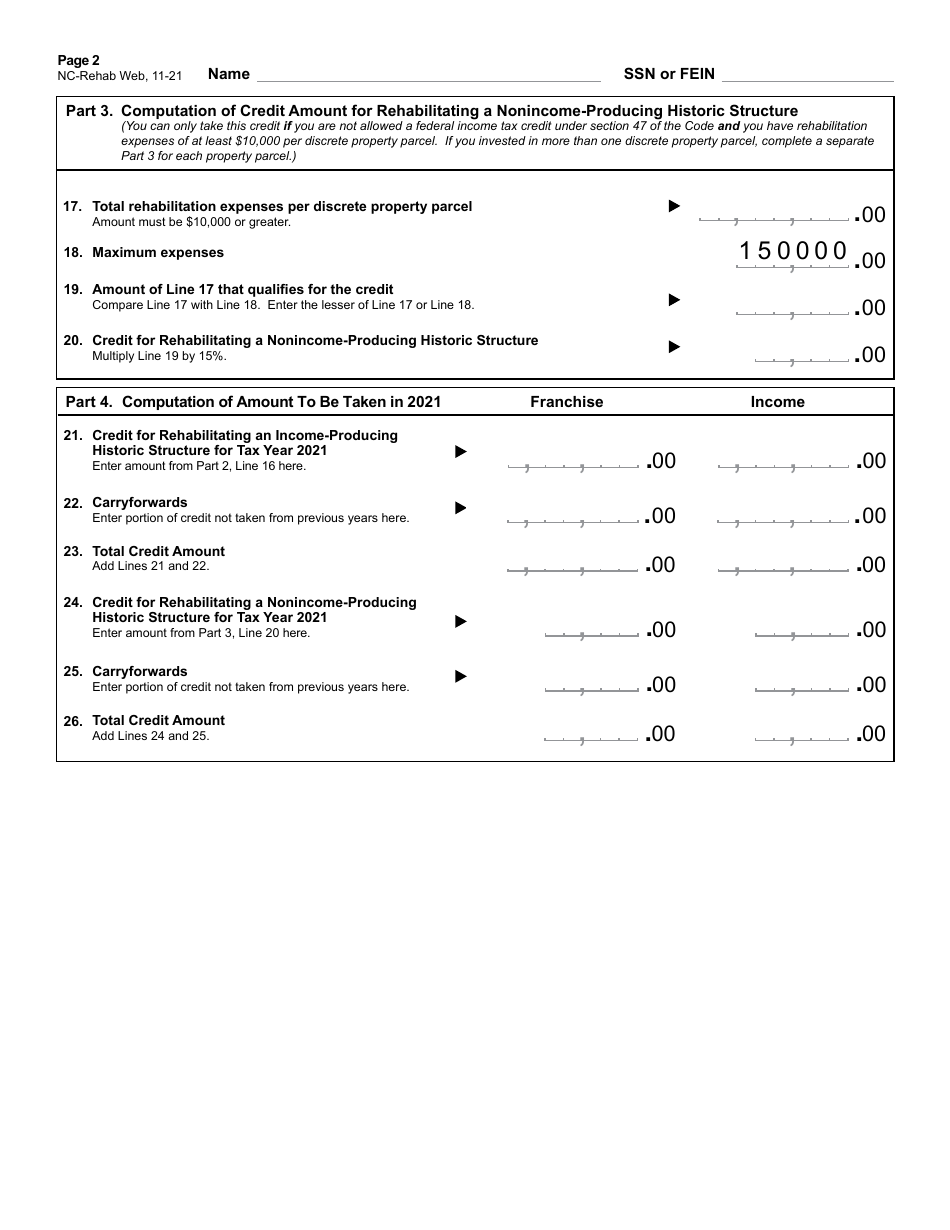 Form NC-REHAB Historic Rehabilitation Tax Credits - North Carolina, Page 3