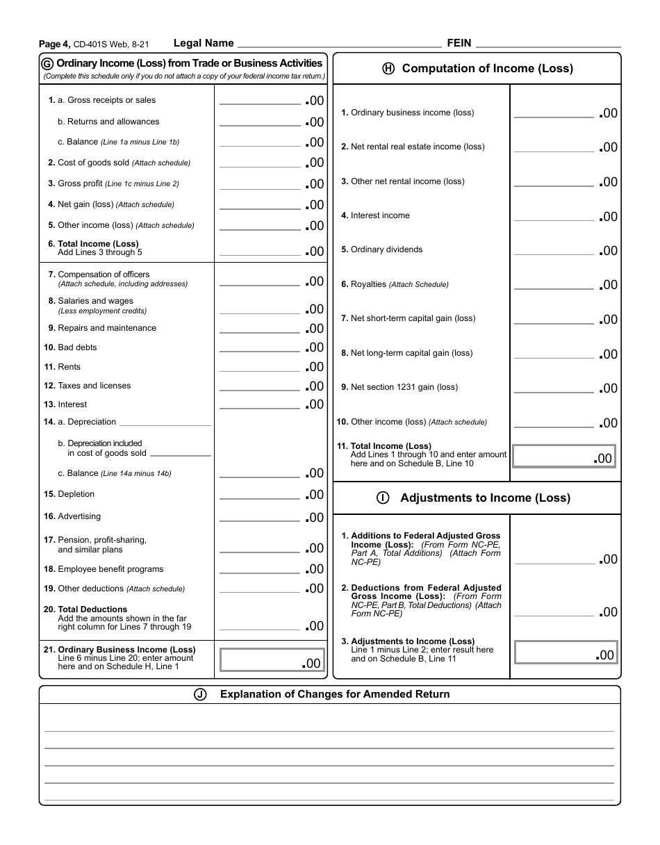 Form CD-401S S-Corporation Tax Return - North Carolina, Page 5