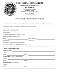 Document preview: Application for Building Permit - Bethlehem Township, Pennsylvania