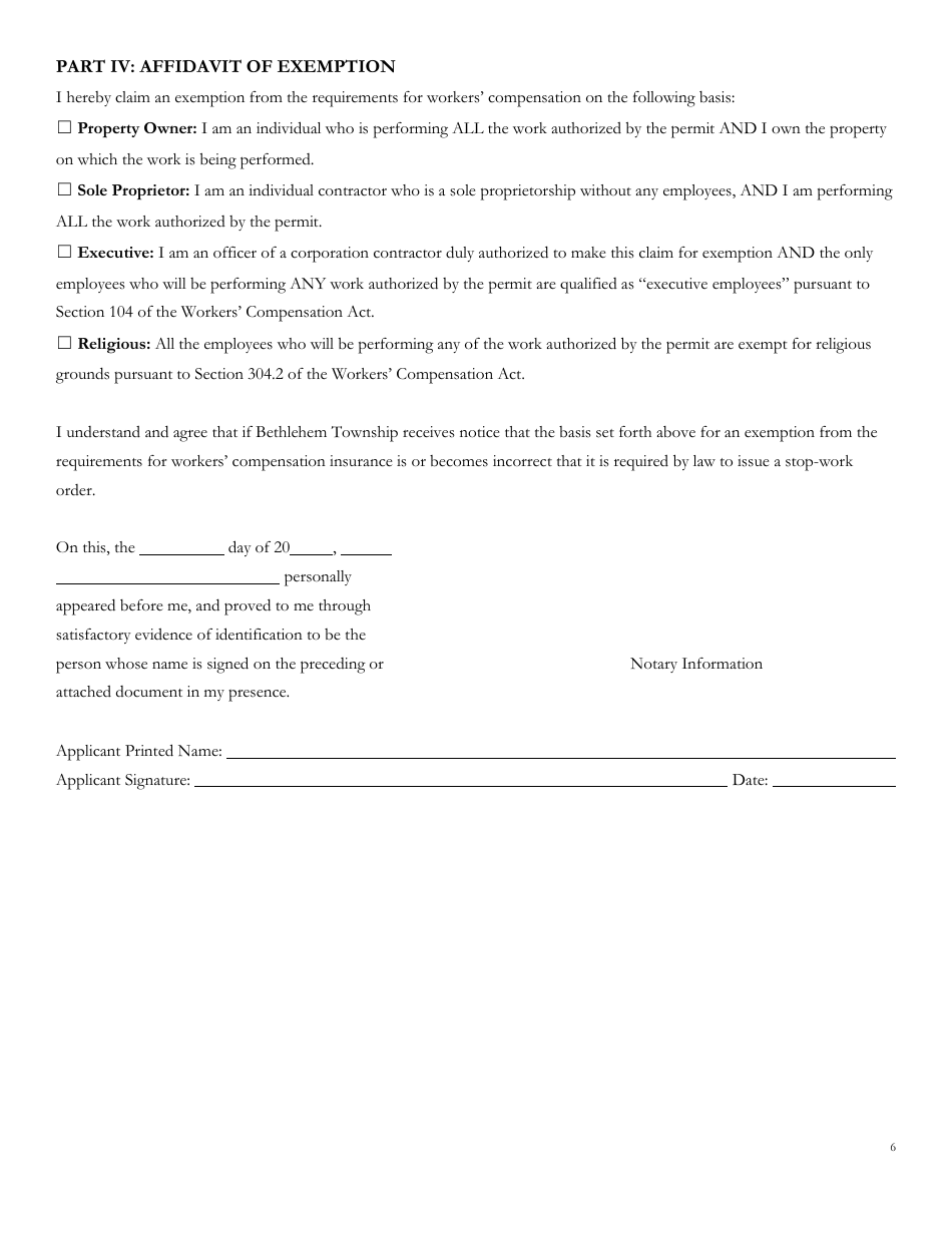 Application for Building Permit - Bethlehem Township, Pennsylvania, Page 6