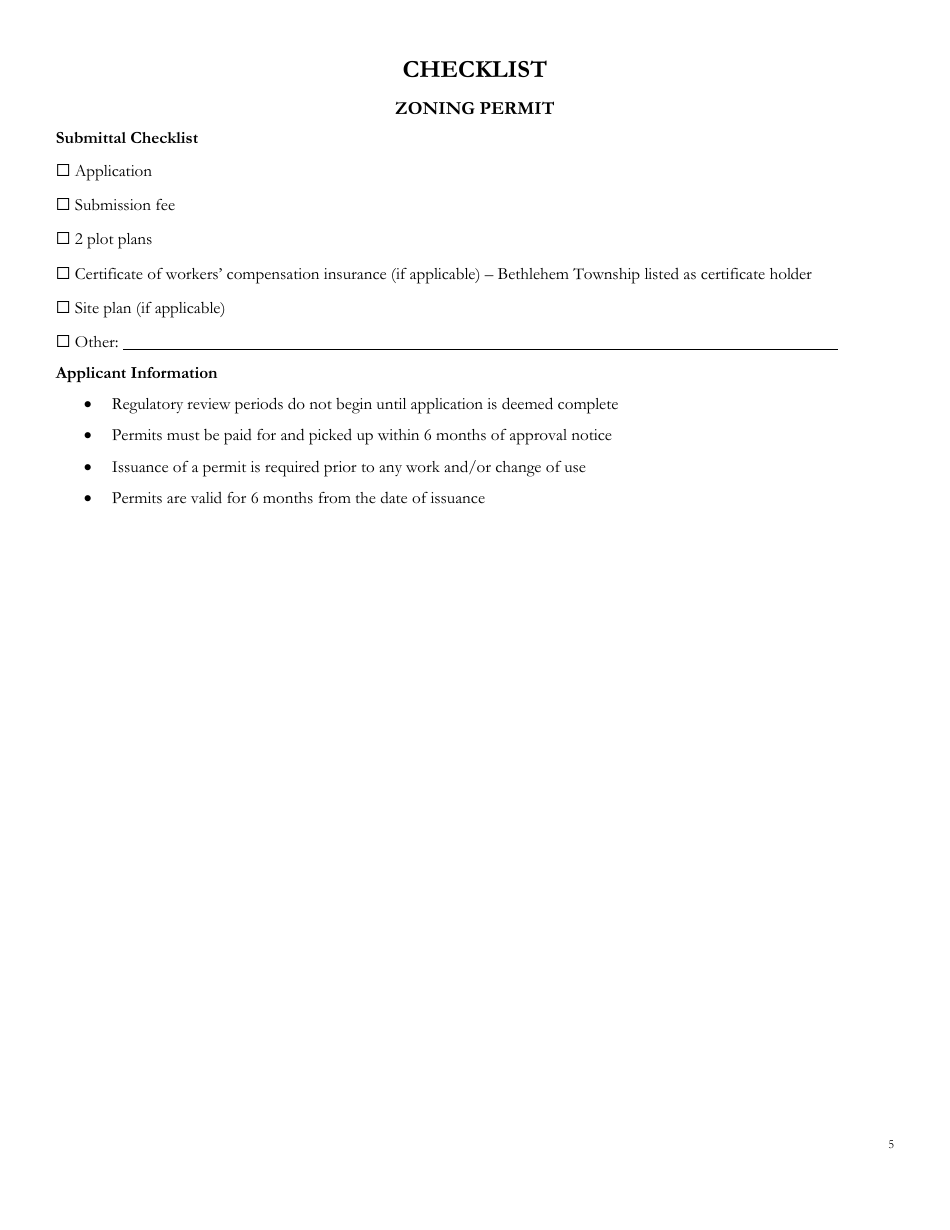 Application for Zoning Permit - Bethlehem Township, Pennsylvania, Page 5