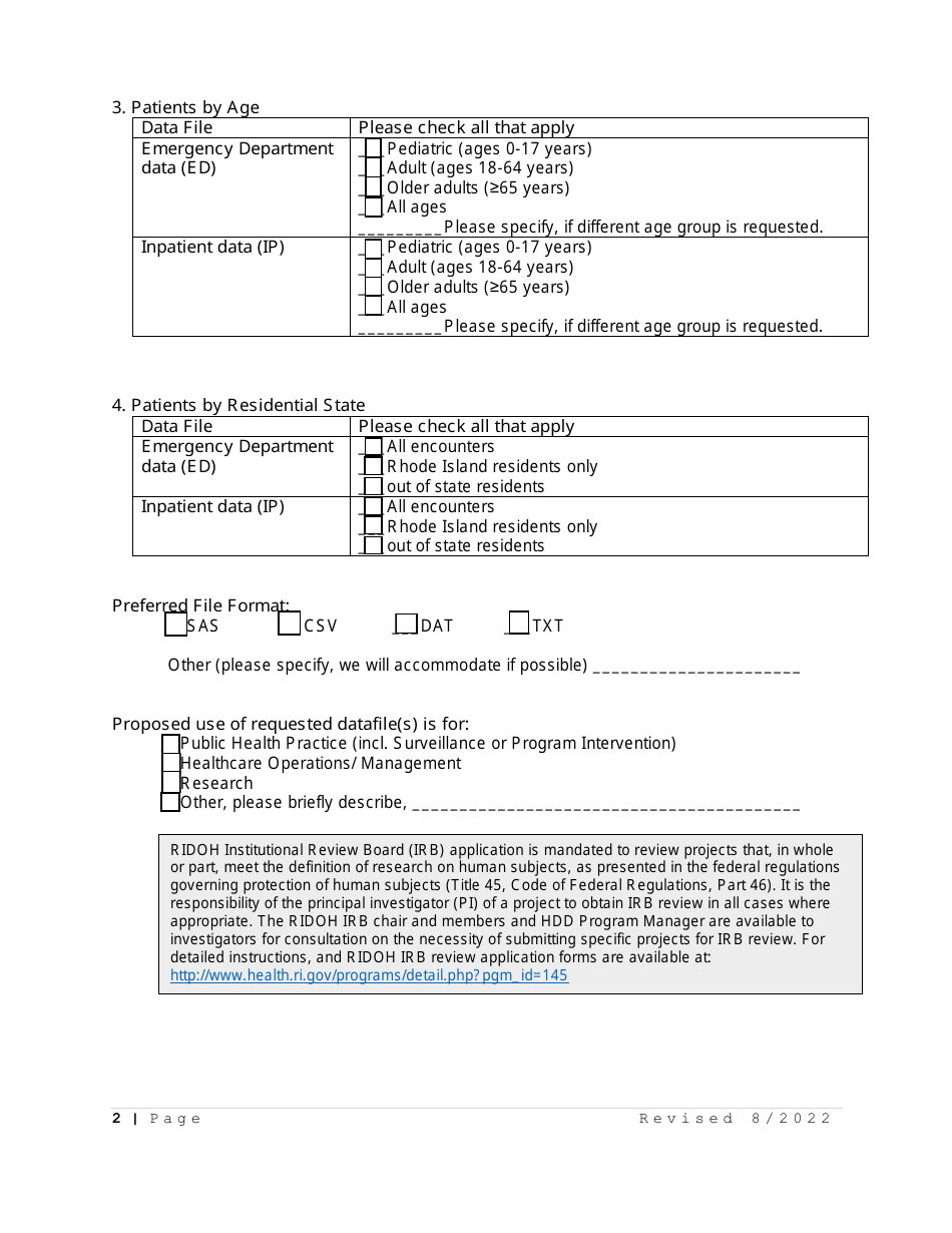 Data Request and Release Assurances Form - Rhode Island Hospital Discharge Data - Rhode Island, Page 2