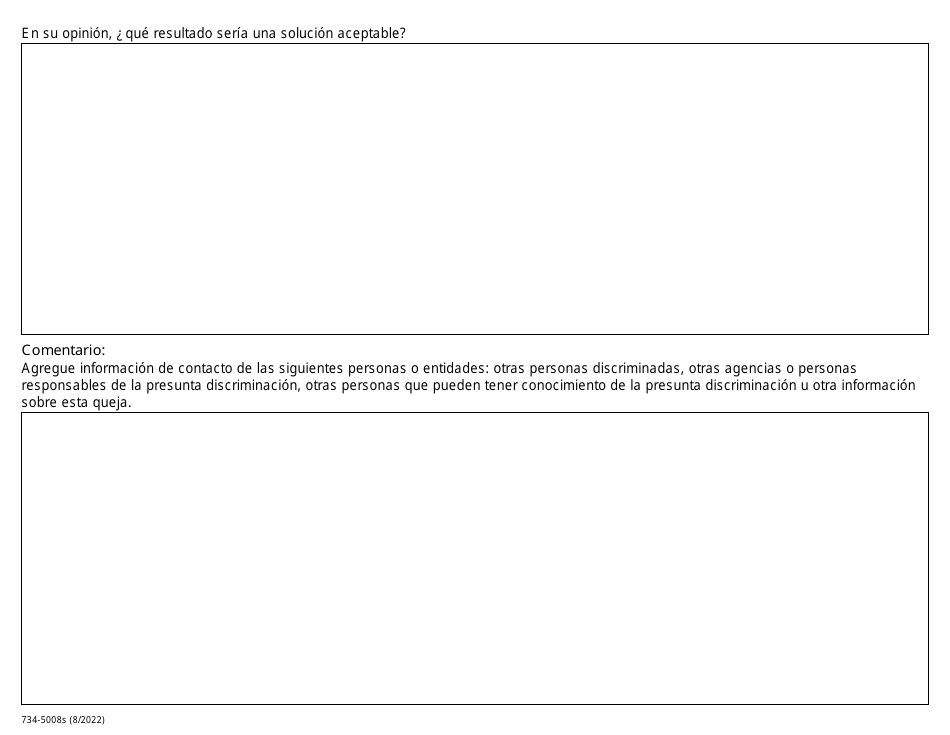 Formulario 734-5008S Formulario De Queja Por Discriminacion - Oregon (Spanish), Page 3