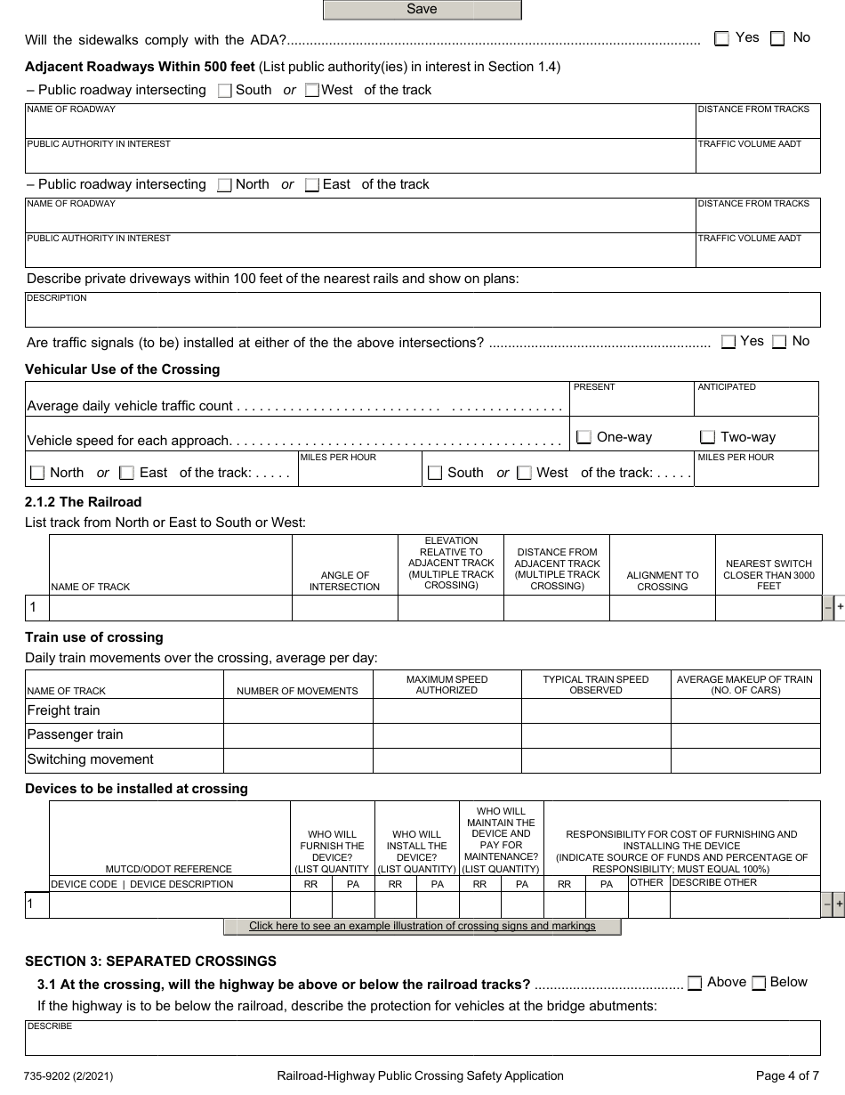 Form 735-9202 Railroad-Highway Public Crossing Safety Application - Oregon, Page 4