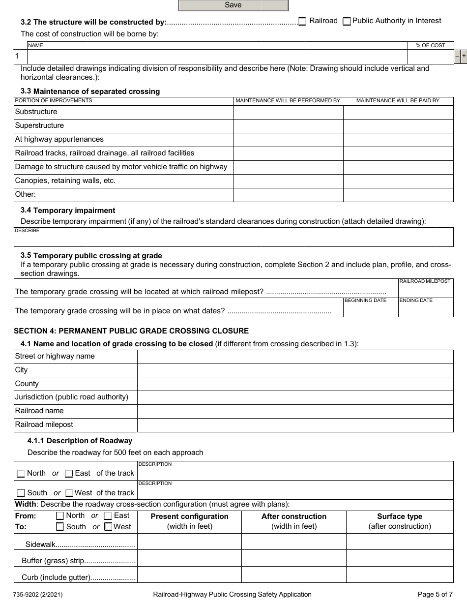 Form 735-9202 Railroad-Highway Public Crossing Safety Application - Oregon, Page 5