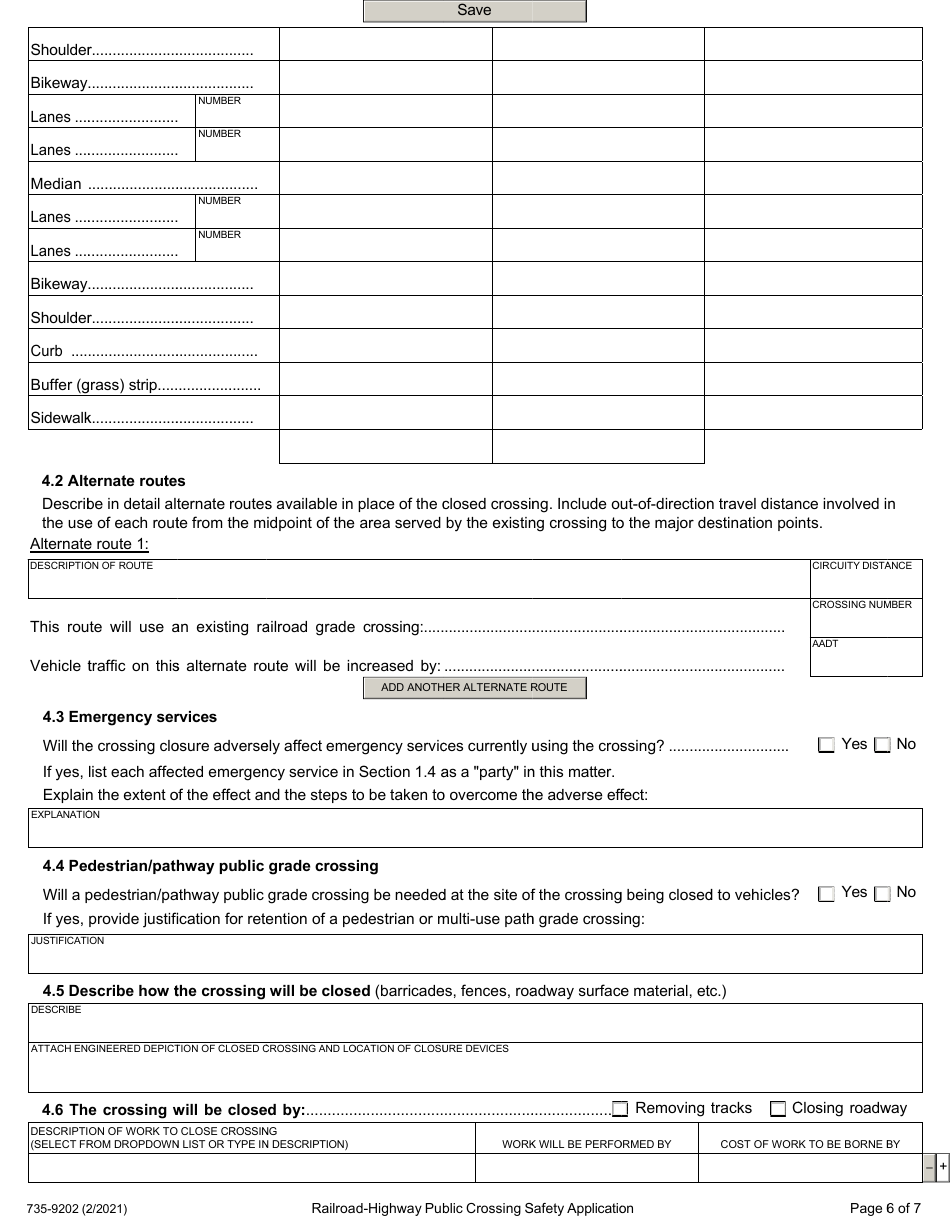 Form 735-9202 Railroad-Highway Public Crossing Safety Application - Oregon, Page 6