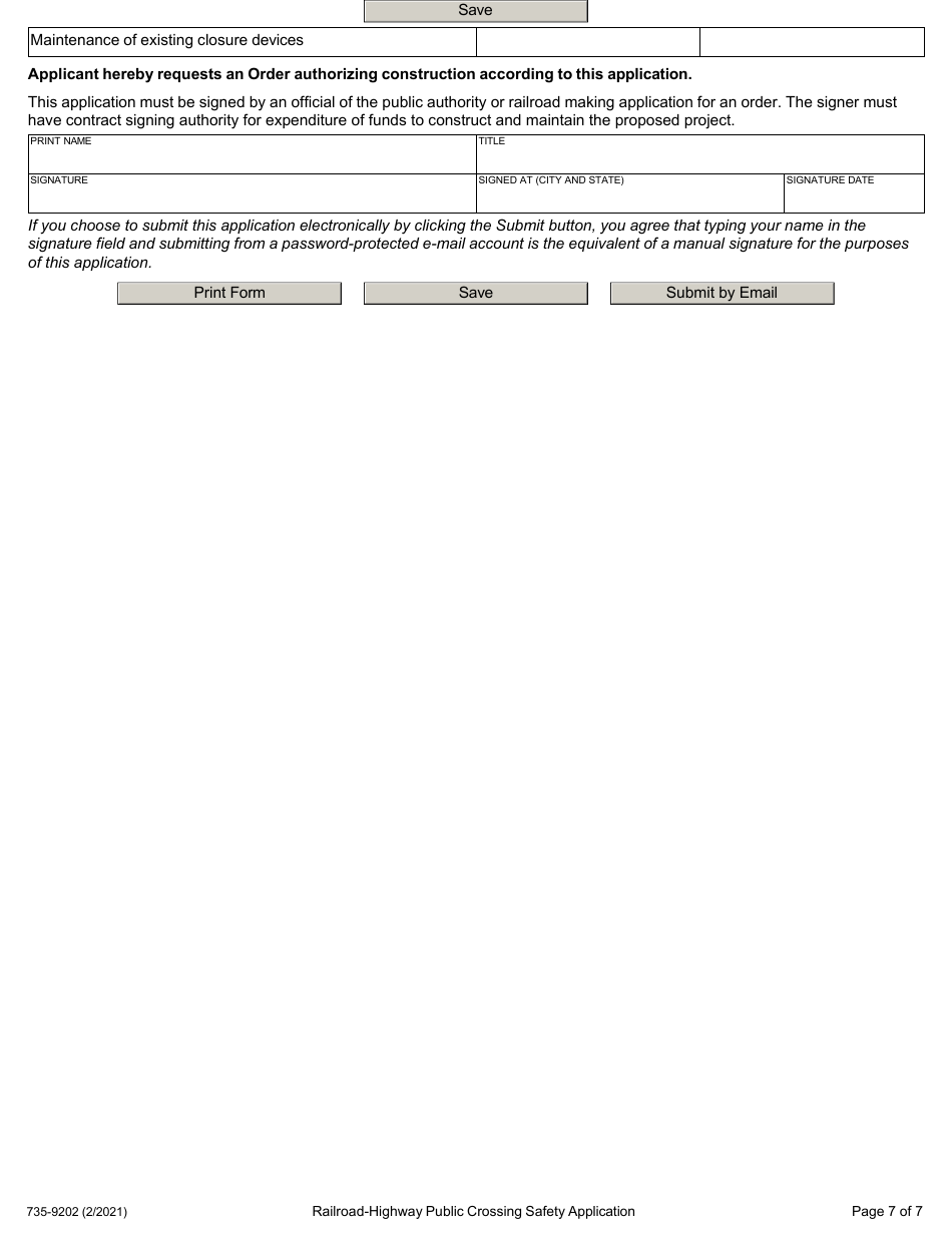 Form 735-9202 Railroad-Highway Public Crossing Safety Application - Oregon, Page 7