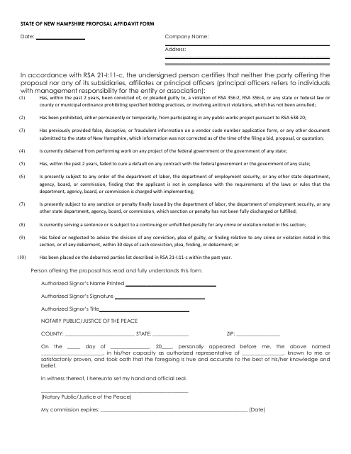 Proposal Affidavit Form - New Hampshire Download Pdf