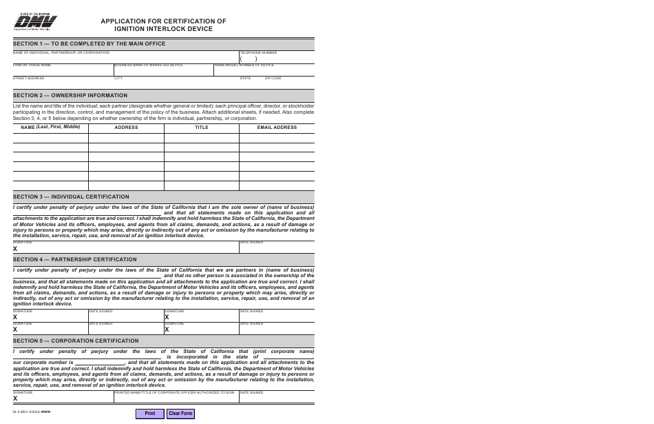 Form DL9 Download Fillable PDF or Fill Online Application for