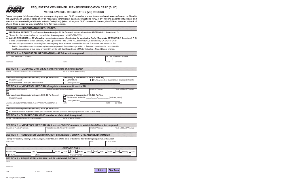 Form INF1125  Printable Pdf