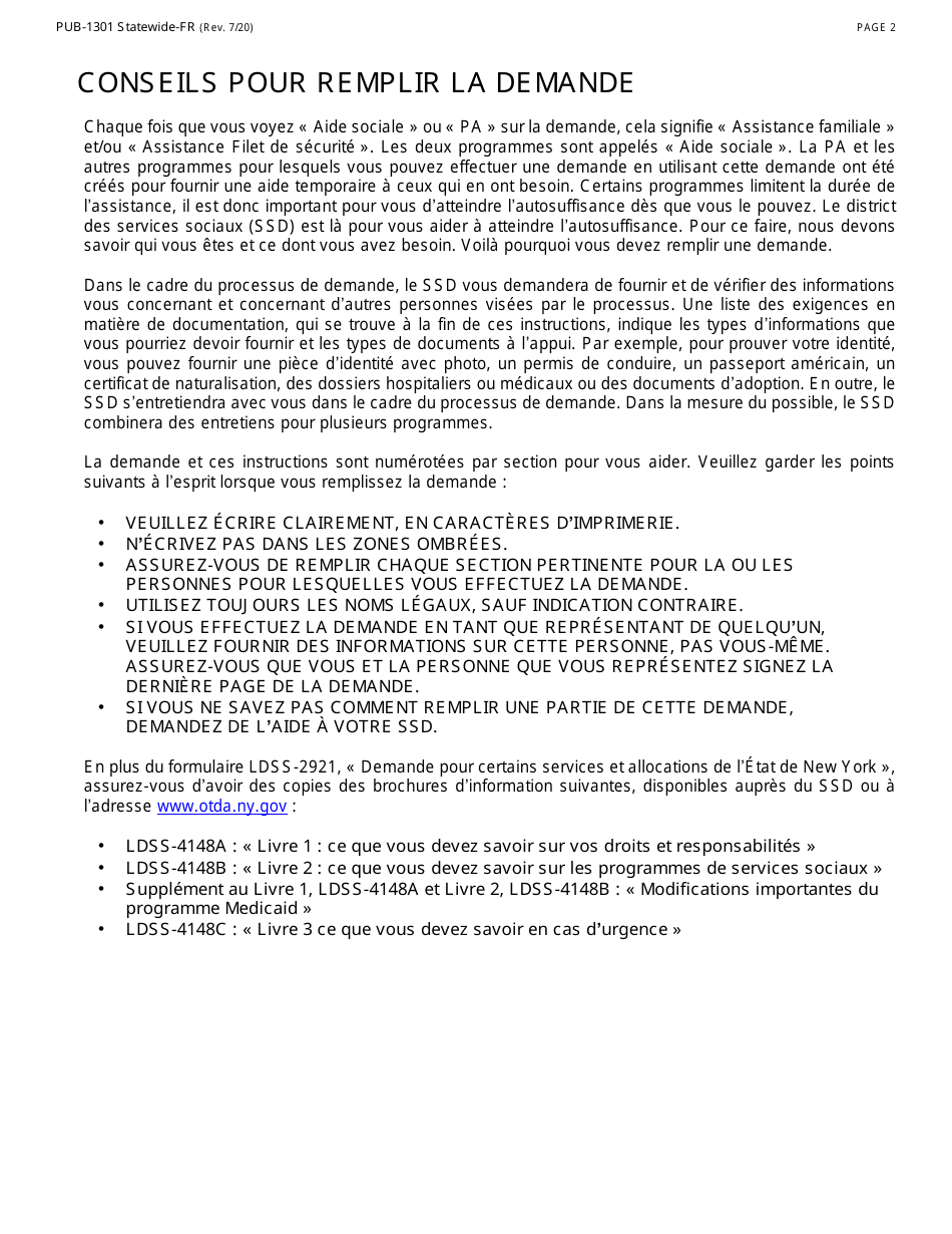 Instructions for Form LDSS-2921-FR New York State Application for Certain Benefits Andservices - New York (French), Page 3