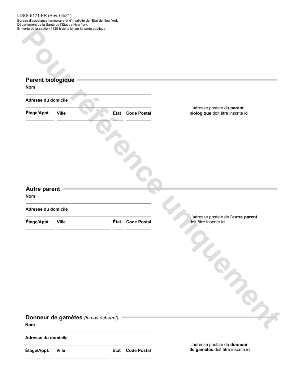 Form LDSS-5171 Acknowledgment of Parentage - New York (French), Page 6