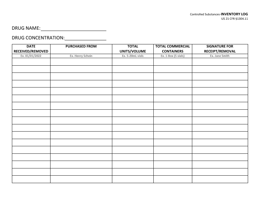 Controlled Substances - Inventory Log - Alabama