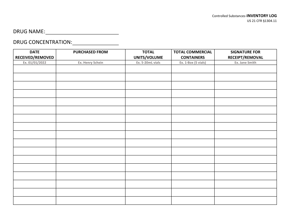 Controlled Substances - Inventory Log - Alabama, Page 1