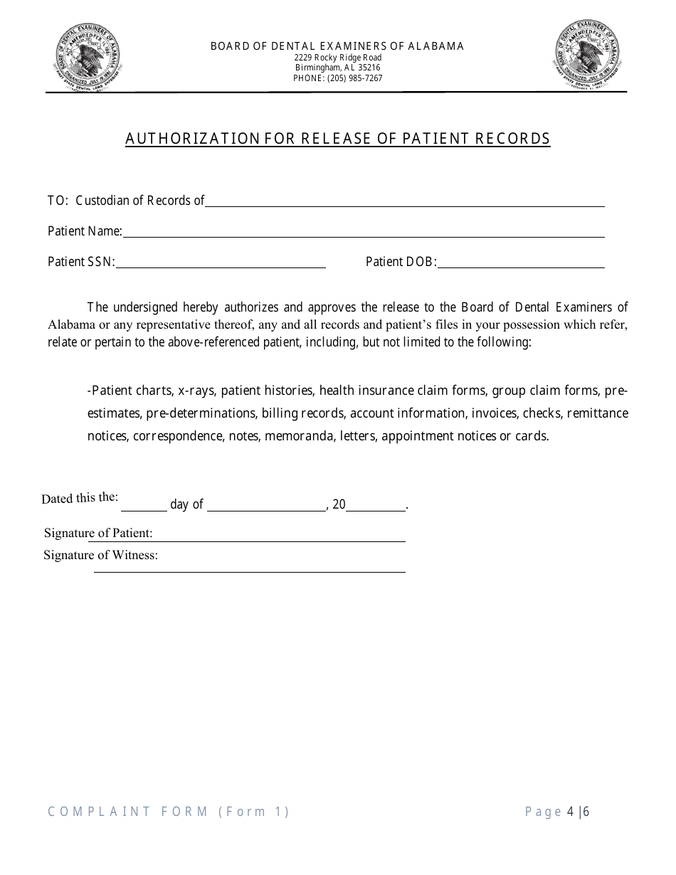Form 1 Complaint Form - Alabama, Page 4