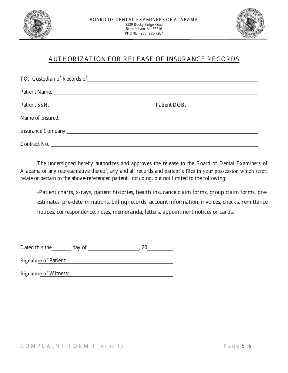 Form 1 Complaint Form - Alabama, Page 5