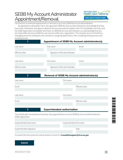 Form HCA20-0117  Printable Pdf