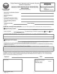 Form FDACS-15106 Aquaculture Certificate of Registration Application - Florida