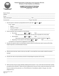 Document preview: Form FDACS-01735 State Pre-approval Site Visit - Summer Food Service Program - Florida