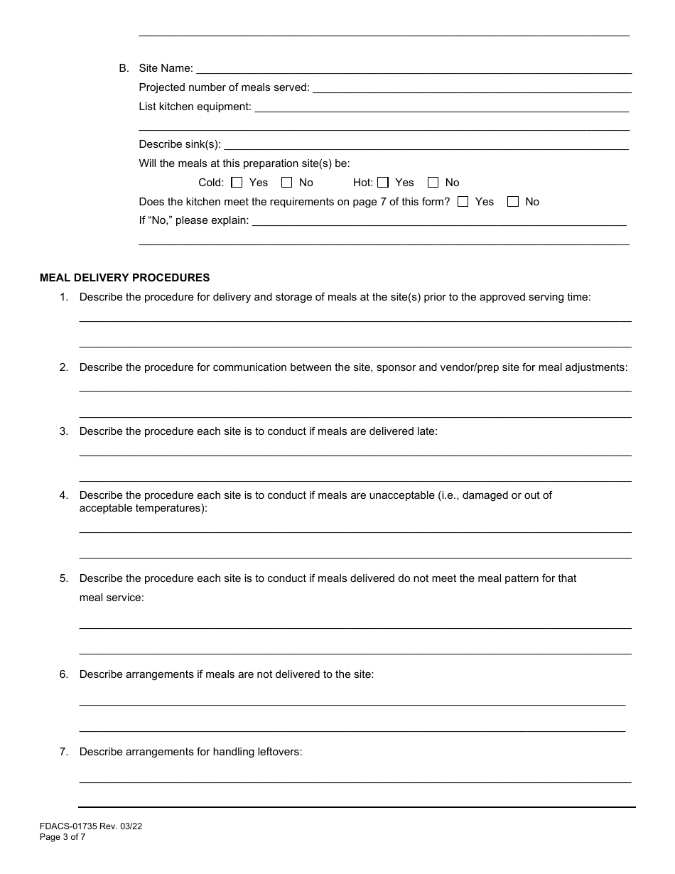 Form FDACS-01735 State Pre-approval Site Visit - Summer Food Service Program - Florida, Page 3