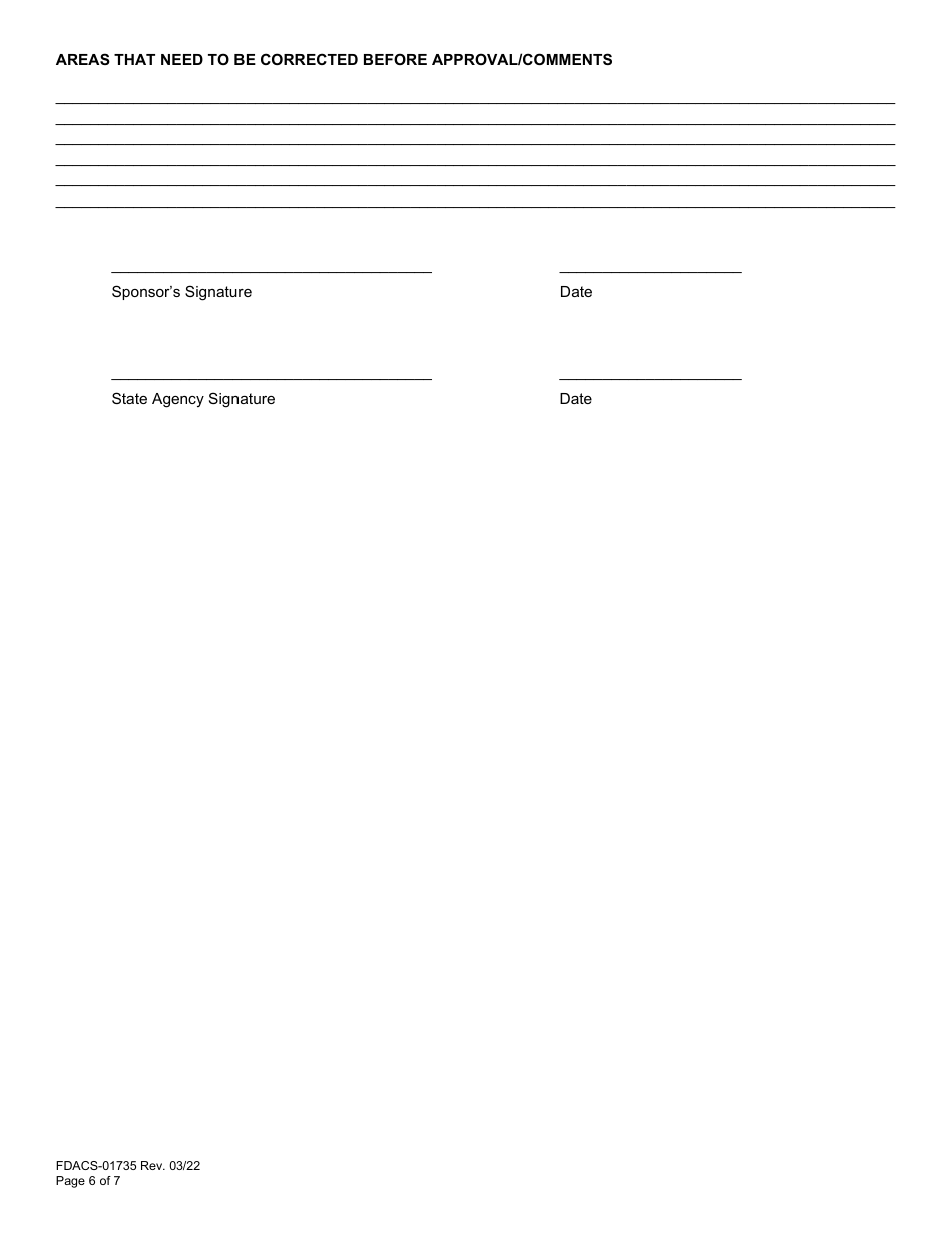 Form FDACS-01735 State Pre-approval Site Visit - Summer Food Service Program - Florida, Page 6