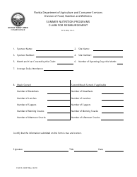 Document preview: Form FDACS-02007 Claim for Reimbursement - Summer Nutrition Programs - Florida