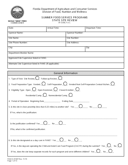 Form FDACS-01947  Printable Pdf
