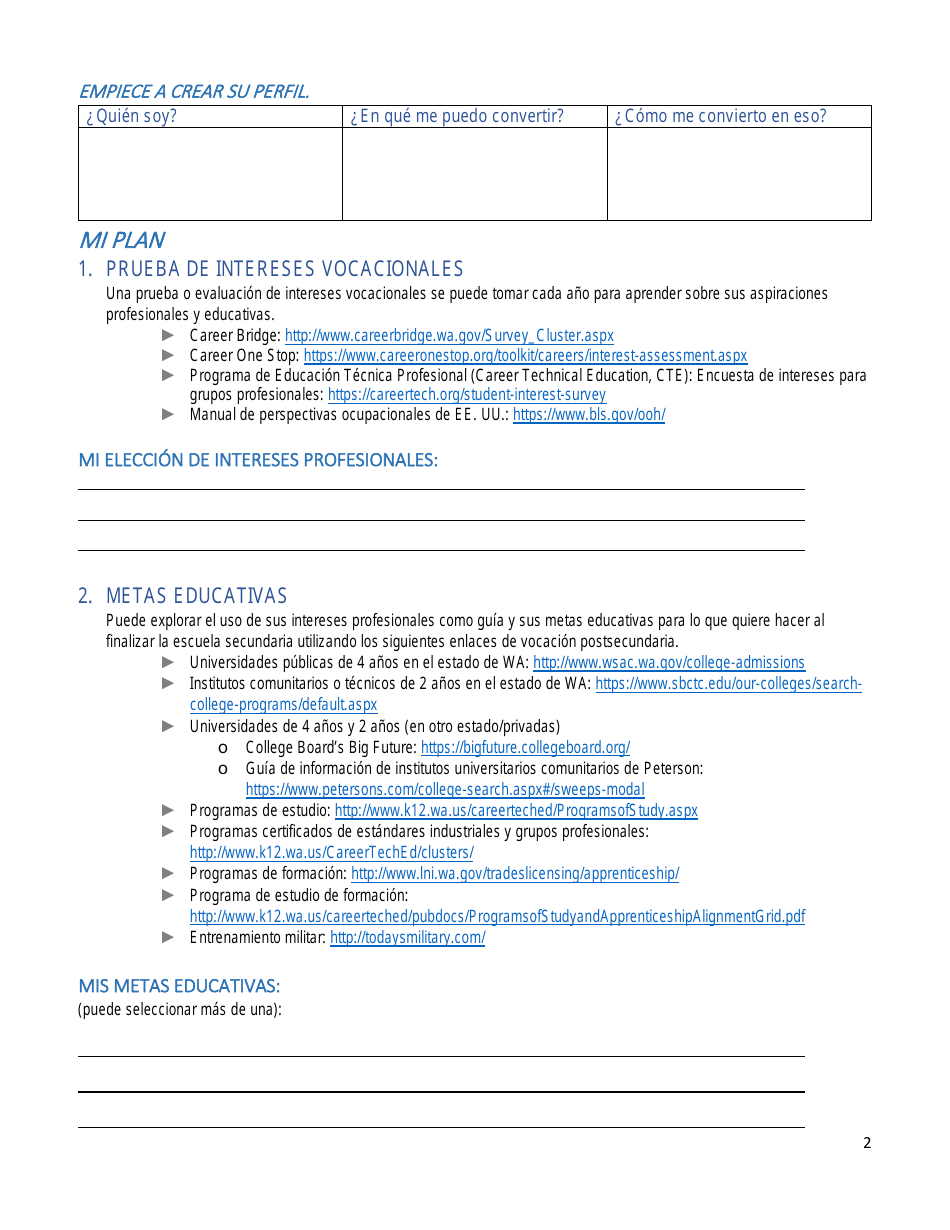 Plan De Estudios Para La Escuela Secundaria Y El Futuro - Washington (Spanish), Page 2