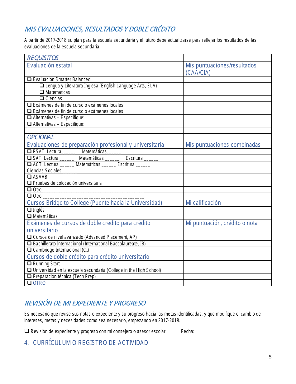 Plan De Estudios Para La Escuela Secundaria Y El Futuro - Washington (Spanish), Page 5