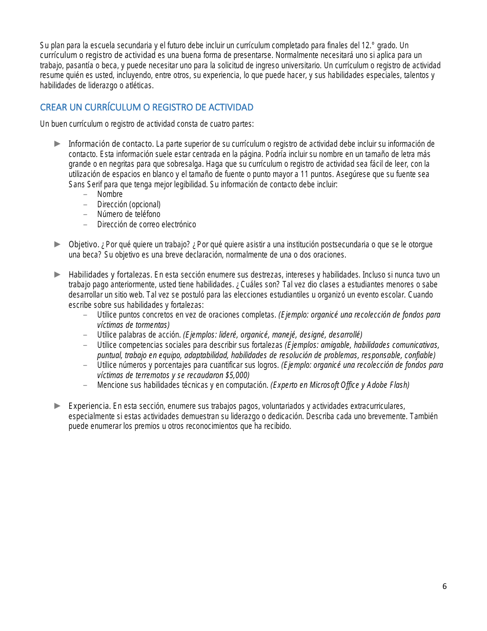 Plan De Estudios Para La Escuela Secundaria Y El Futuro - Washington (Spanish), Page 6