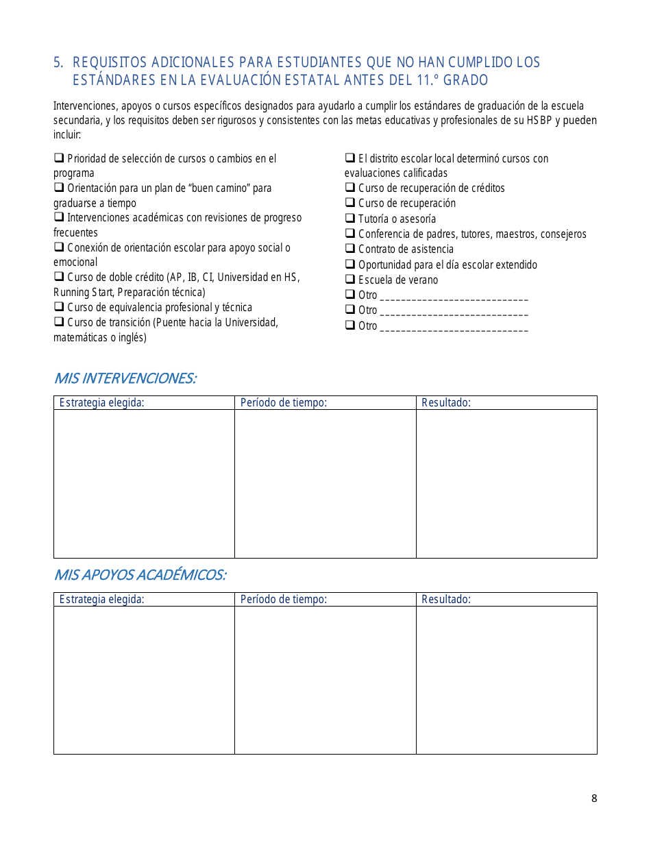 Plan De Estudios Para La Escuela Secundaria Y El Futuro - Washington (Spanish), Page 8