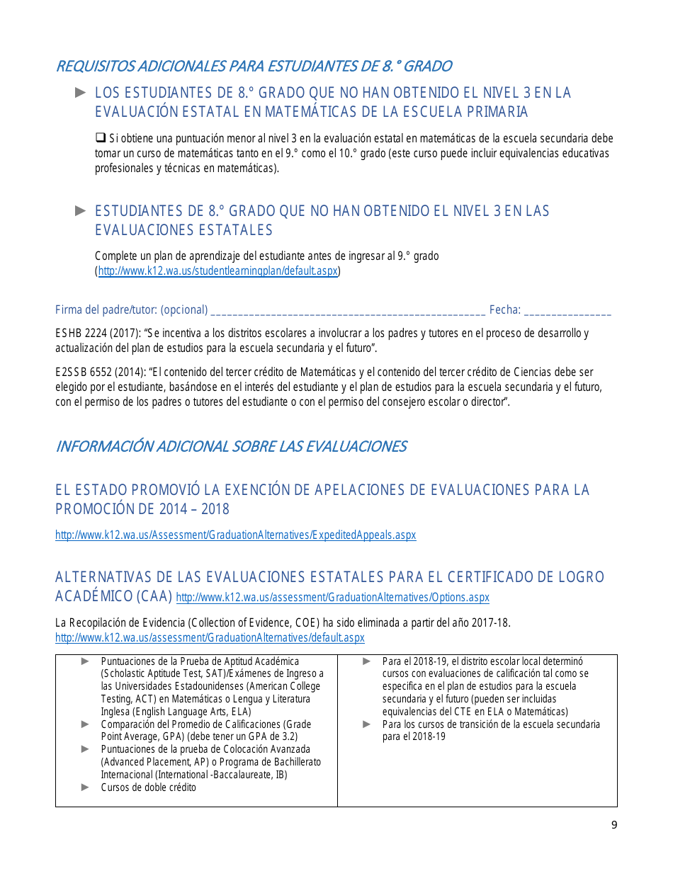 Plan De Estudios Para La Escuela Secundaria Y El Futuro - Washington (Spanish), Page 9