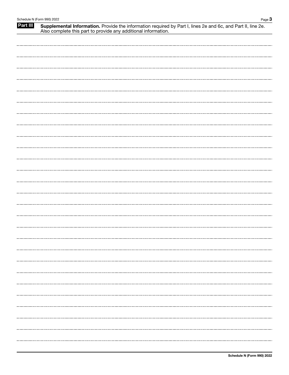 IRS Form 990 Schedule N Liquidation, Termination, Dissolution, or Significant Disposition of Assets, Page 3