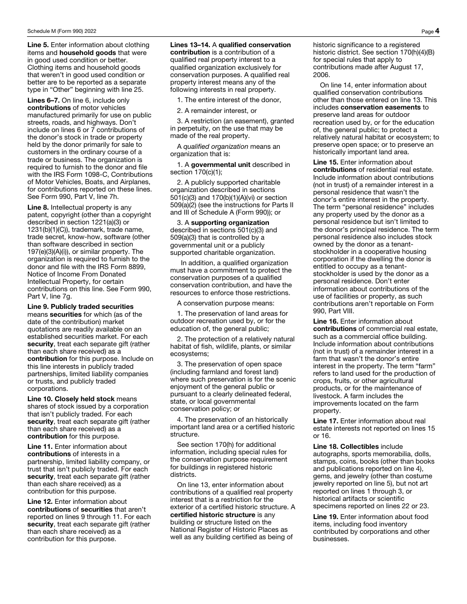 IRS Form 990 Schedule M Noncash Contributions, Page 4