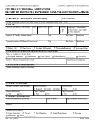 Form SOC342 Report of Suspected Dependent Adult/Elder Financial Abuse - for Use by Financial Institutions - California