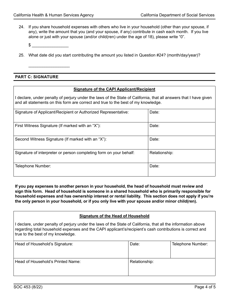 Form SOC453 Download Fillable PDF or Fill Online Statement of Household ...